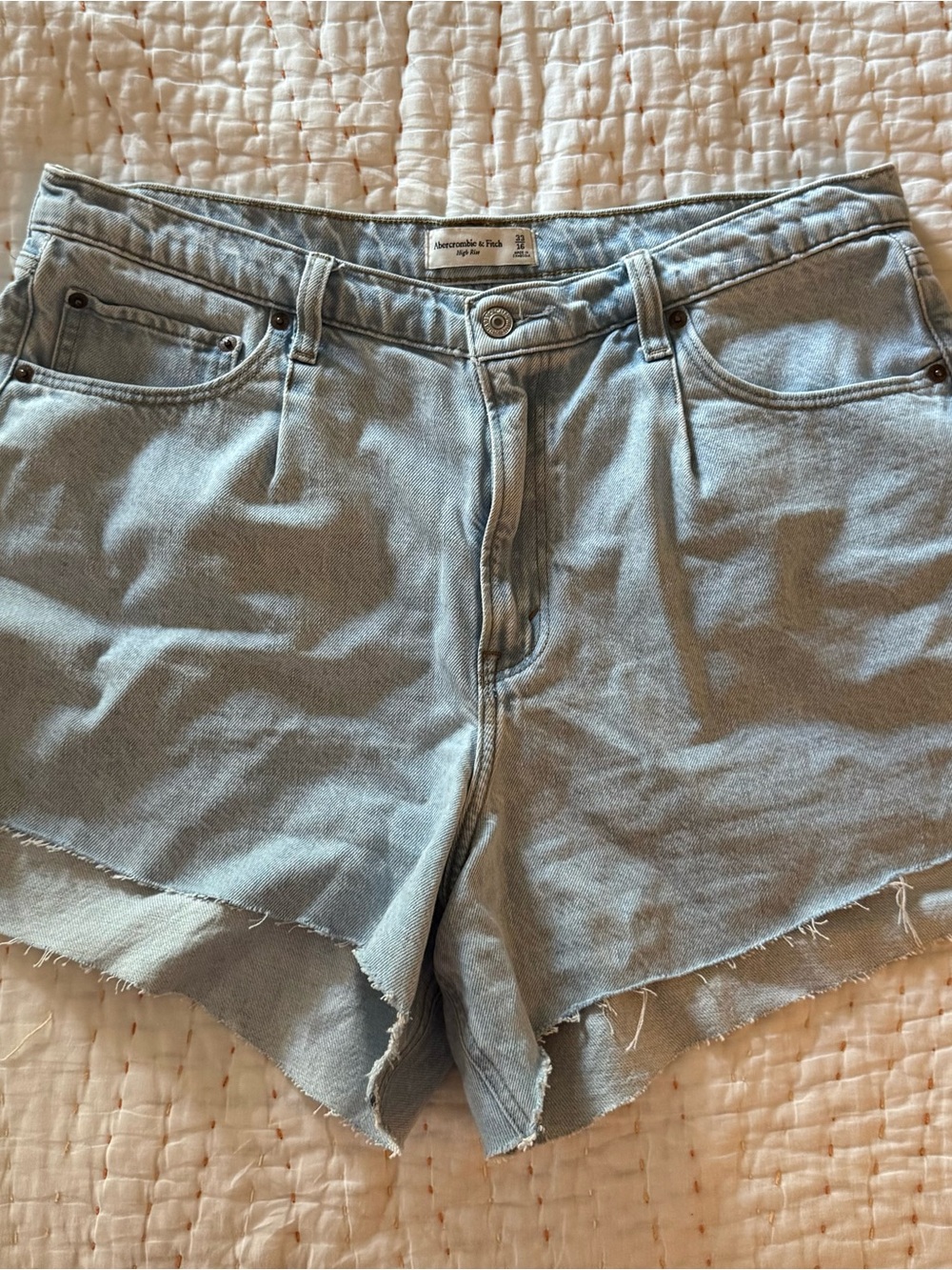 Abercrombie & Fitch Light Wash Raw-Hem High-Rise Denim Shorts